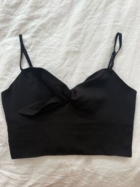 Maje Black Twist-Front Crop Cami